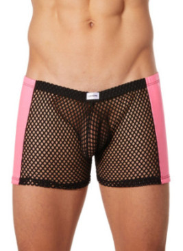 Boxer noir filet avec côtés simili cuir rose - LM911-67MBKM